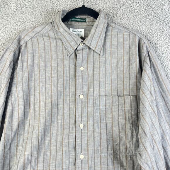 Vintage Gitman Bros Shirt Men Large Gray Brown Gold Striped Button Up Pocket USA - Picture 3 of 13